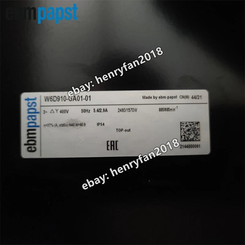 Ebmpapst W6D910-GA01-01 Axial Fan 400V 50Hz 5.4/2.9A 2480/1570W  IP54 Fan