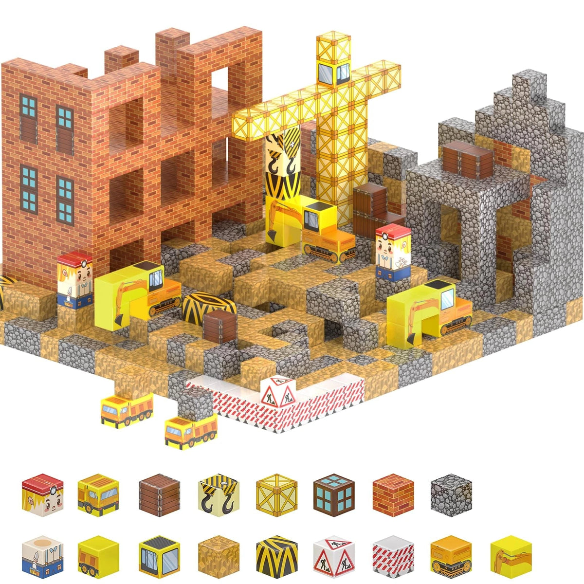 LADFAR Magnetic Building Blocks for Kids, Tiles 0.8 inches, Yellow