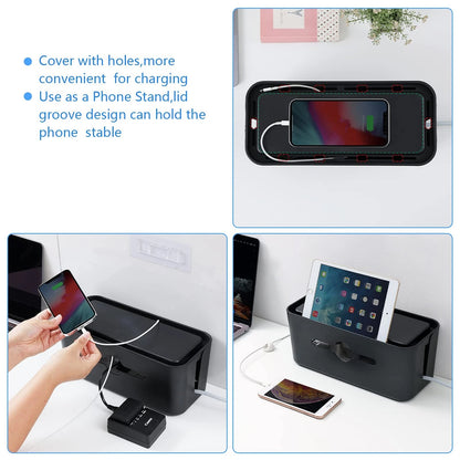 Cable Management Box,Cord Organizer Box for Desk 11.5X 5.12 X 5 inches, BLACK