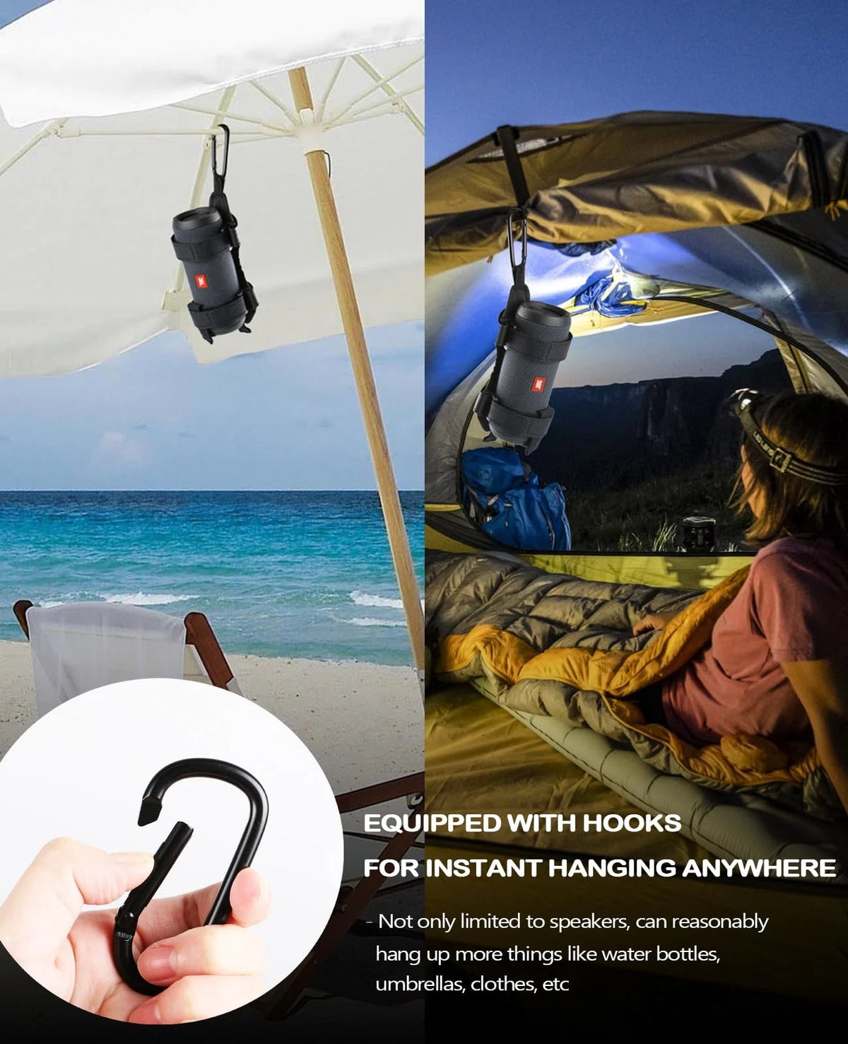 Xislet Speaker Holder for Bike with Carabiner, Adjustable Golf Cart Black