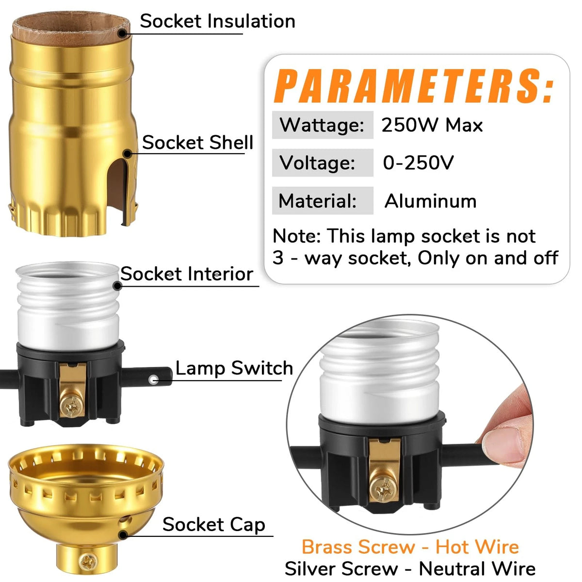 Saysurey 4 Pack UL Listed Lamp Socket with Push On/Off, E26 Threaded Gold