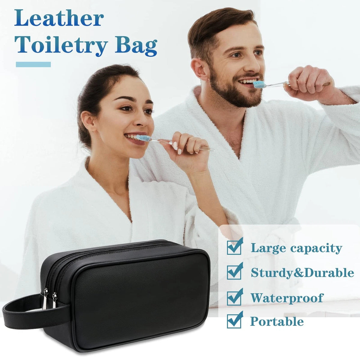 HappyDavid Soft PU Leather Zipped Travel Toiletry 1 Count (Pack of 1), Black