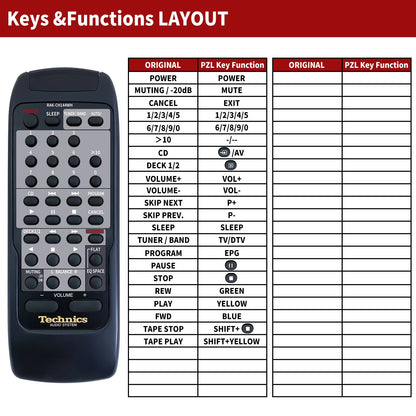 Replacement Remote Control For Technics Audio System RAK-CH144WH RAK-CH115WH