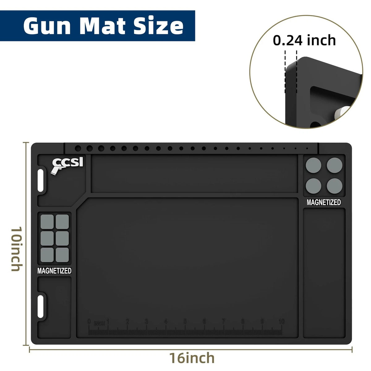 CCSL Pistol Gun Cleaning Mat, Pad with Magnetic Organizer Black