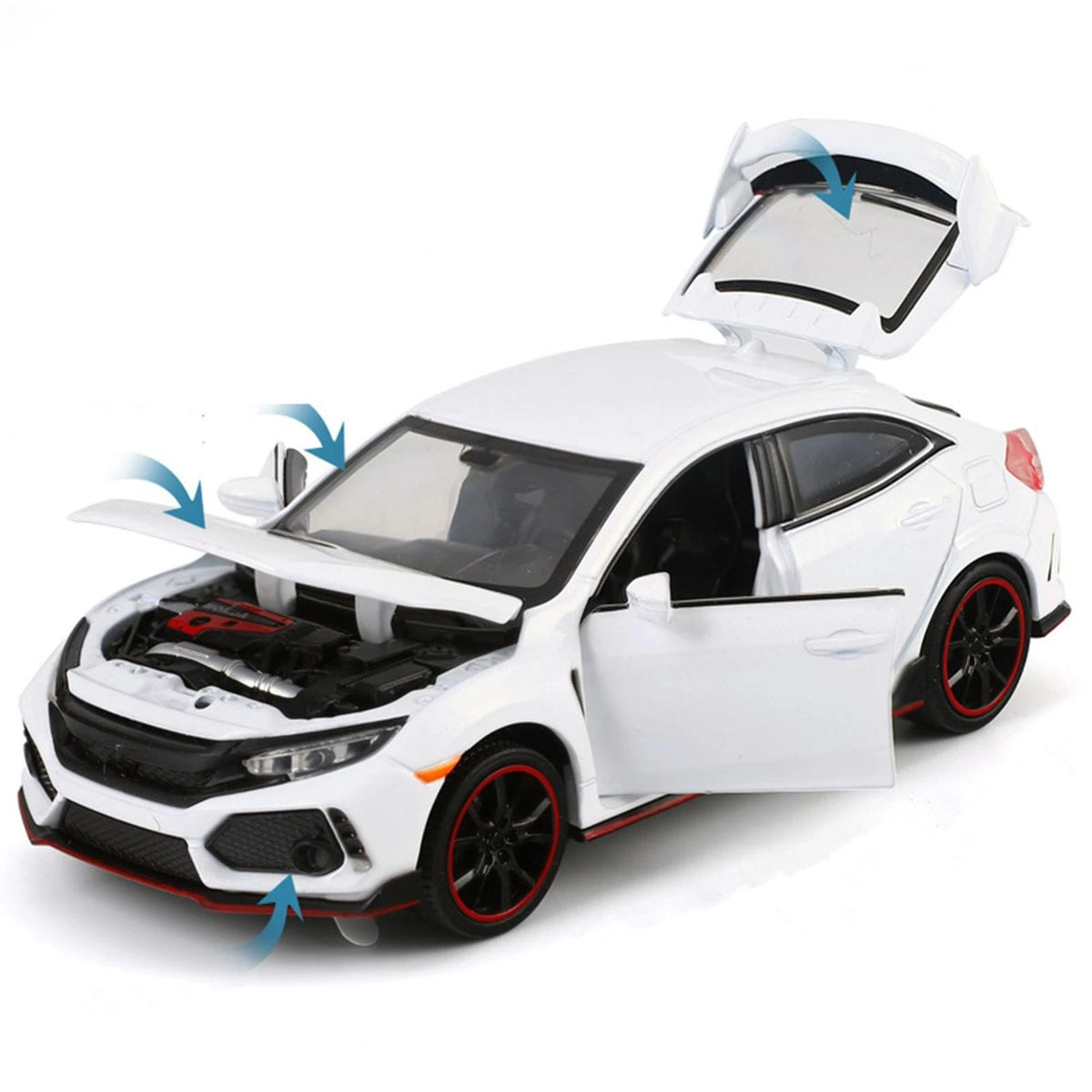 1/32 White Model Car Diecast Toy Collection Sound&Light For Honda Civic Type R D