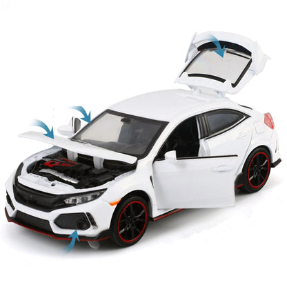 1/32 White Model Car Diecast Toy Collection Sound&Light For Honda Civic Type R D
