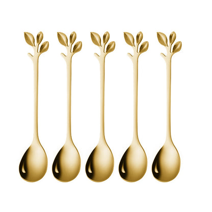 10Pcs Stainless Steel Spoon Branches Leaf Spoon For Kitchen Tableware Ornament;