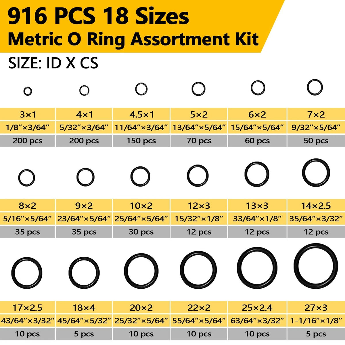 NBRINGO 1075 PCS 37 Sizes 3-in-1 Universal Plumbing Repair Kit 37, Black