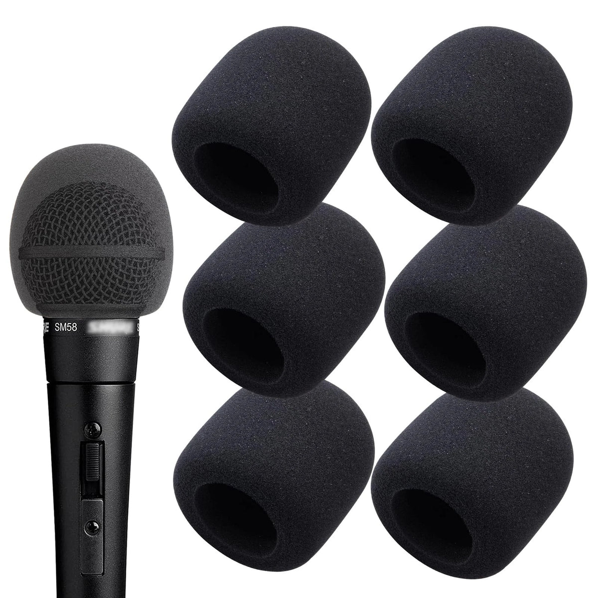 6 PCS Handheld Microphone Windscreen - Mic Pop Filter for Studio Black