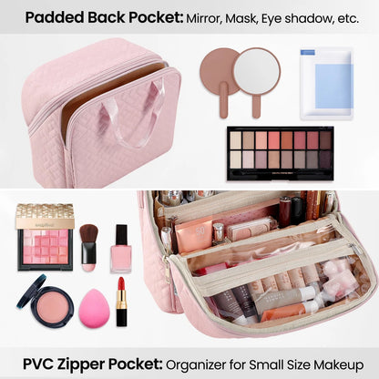 JOYYTUU Standing Makeup Bag, Large Capacity with Room for Brushes Light Pink