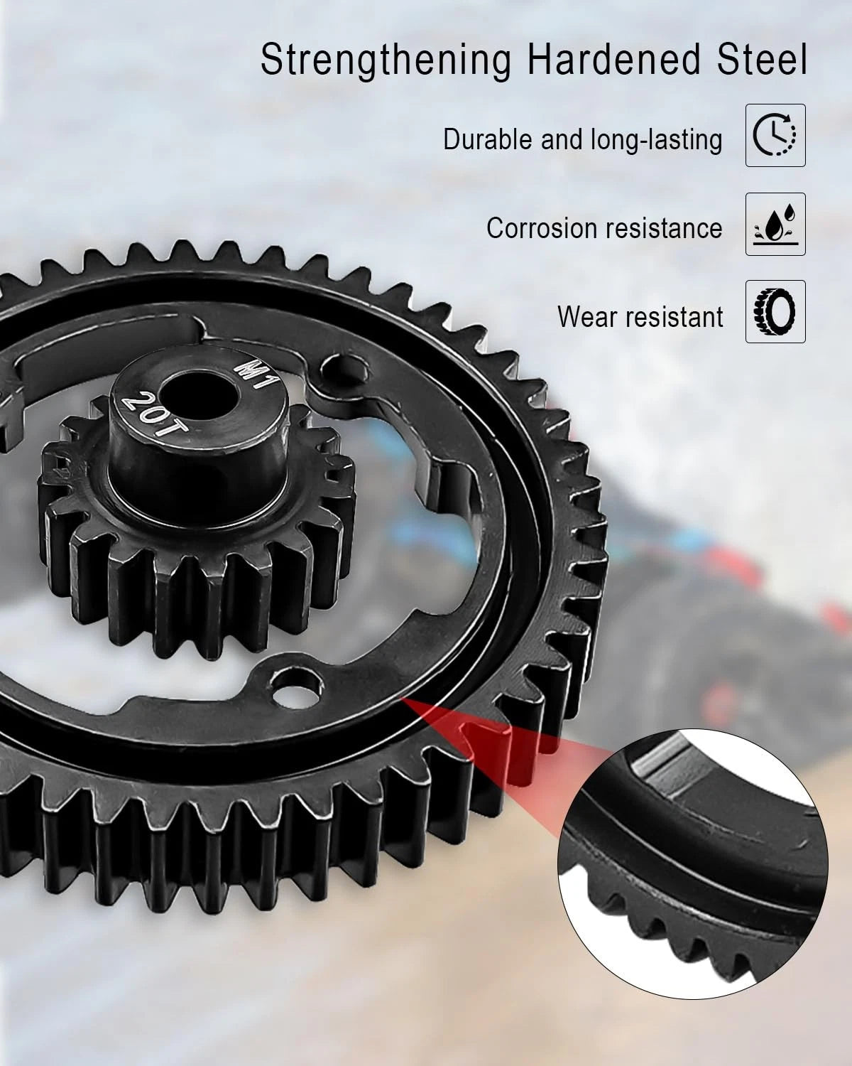 50T M1.0 Hardened Steel Spur Gear with 20T Pinion Fit for 50T+20T