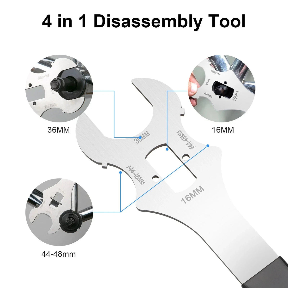 4-in-1 Bicycle Wrench for Square Taper Bottom Bracket 36 44 48mm and 16mm Nut
