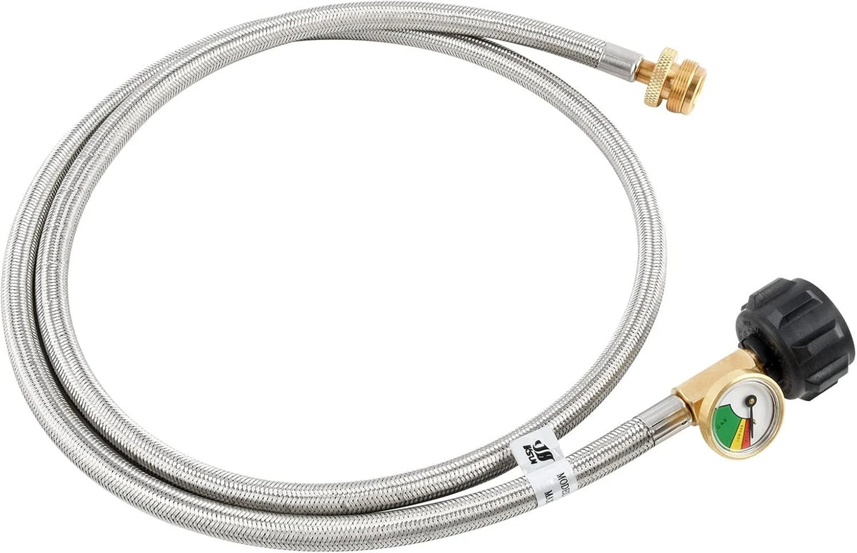 5 FT Propane Adapter Hose with Gauge - 1Lb to 20Lb Stainless Steel