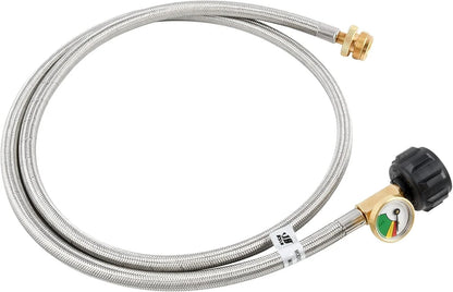 5 FT Propane Adapter Hose with Gauge - 1Lb to 20Lb Stainless Steel