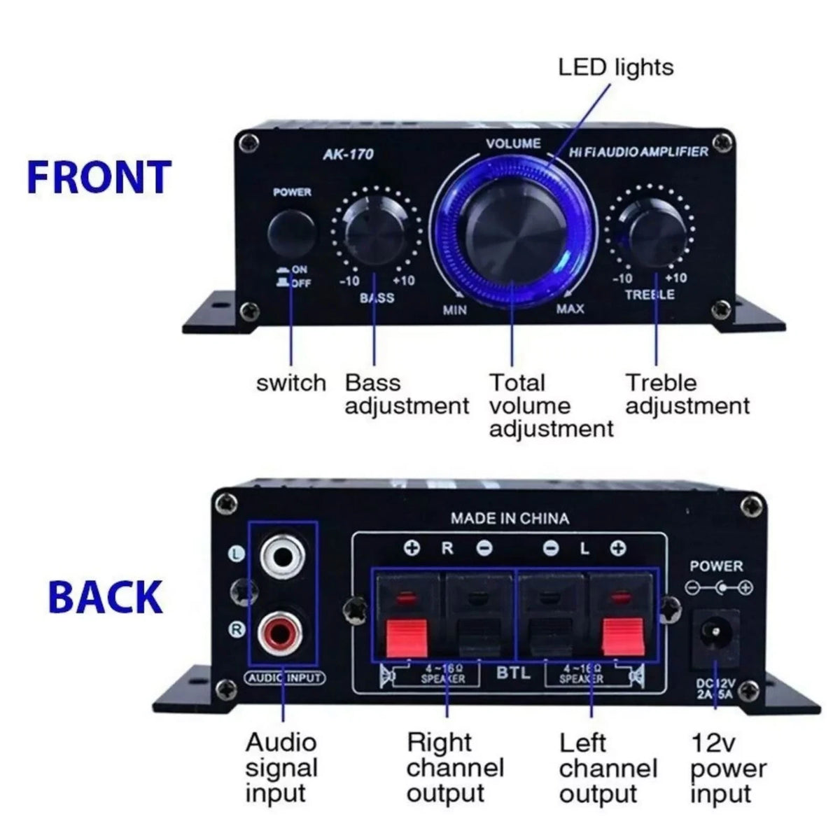 400W 2.0 Channel Powerful Stereo Audio Power Amplifier HiFi Bass Amp Car Home