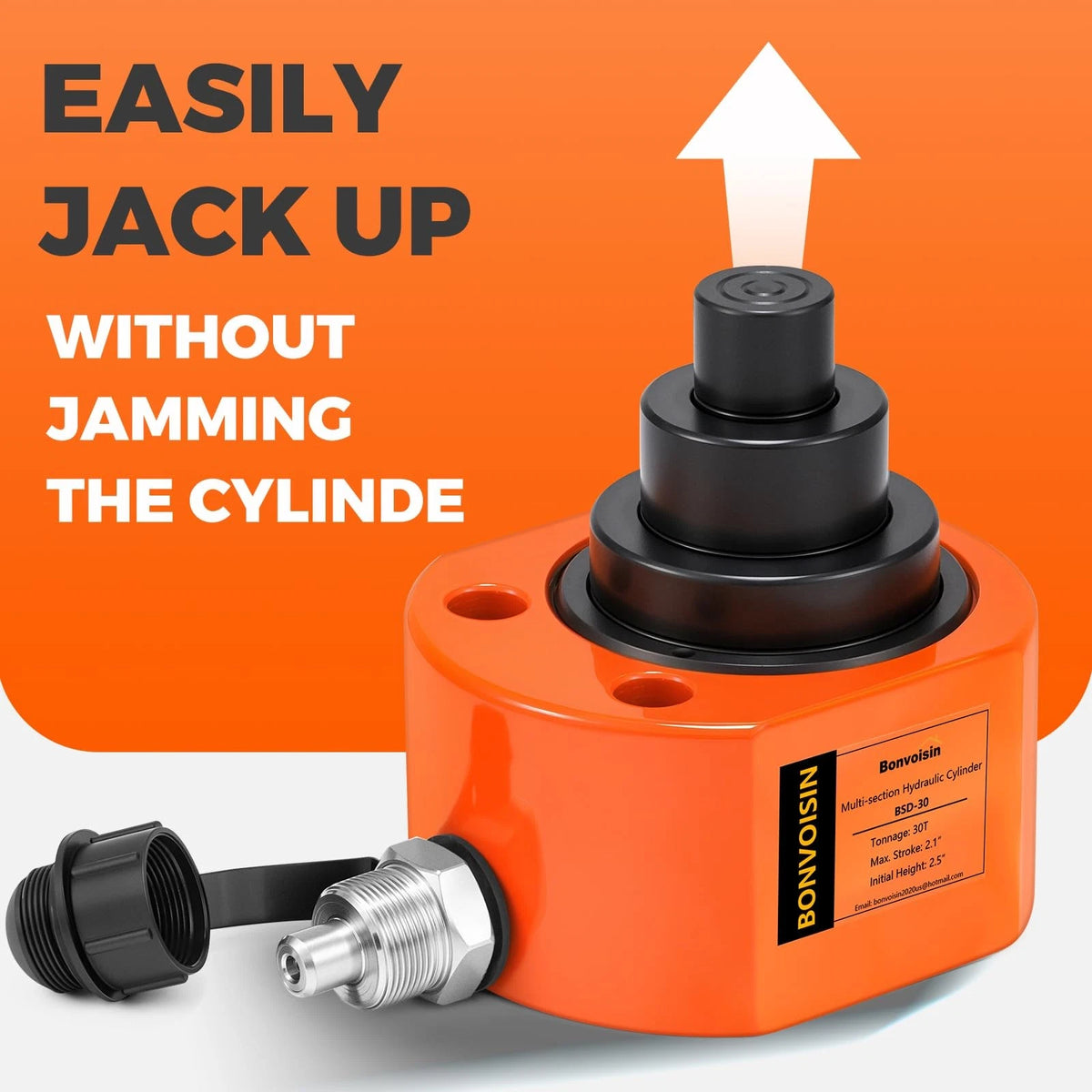 Bonvoisin Hydraulic Ram Jack 30T Low Profile Porta Power Cylinder 30T, Orange