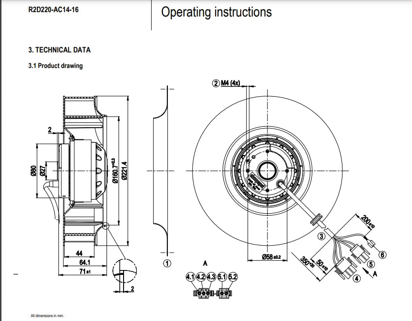 Ebmpapst R2D220-AC14-16 400VAC 74/98W 0.16/0.17A ??220MM Centrifugal Cooling Fan