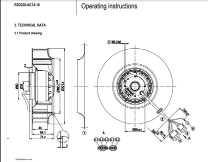 Ebmpapst R2D220-AC14-16 400VAC 74/98W 0.16/0.17A ??220MM Centrifugal Cooling Fan
