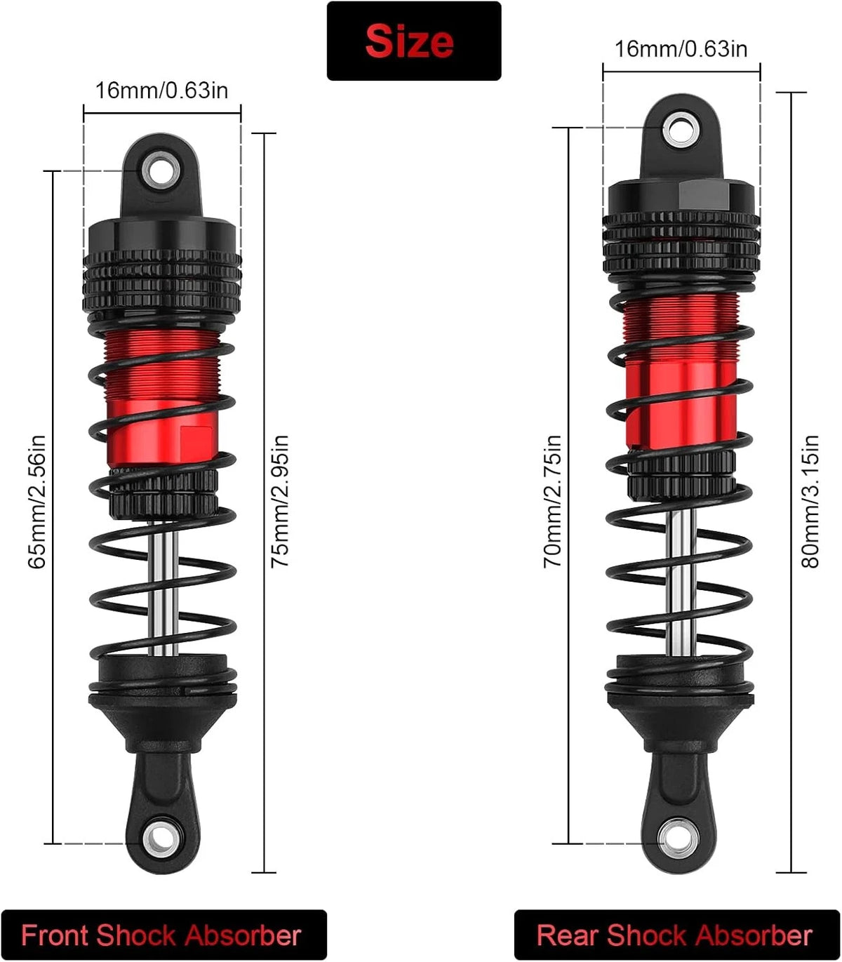 4PCS RC Oiled Shocks Absorber Set Fit for 1/12 1/14 1/16 Cars Black red
