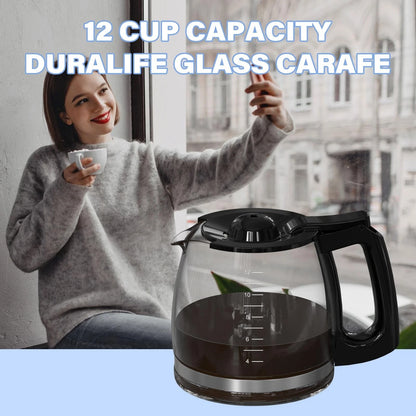 12 Cup Coffee Maker Carafe Replacement Pot Compatible with Hamilton 12, Black