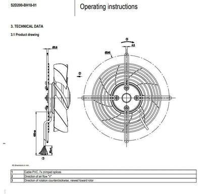 Ebmpapst S2D200-BH18-01 Axial Fan 230/400V 3~ 68/70W Control Cabinet Cooling Fan