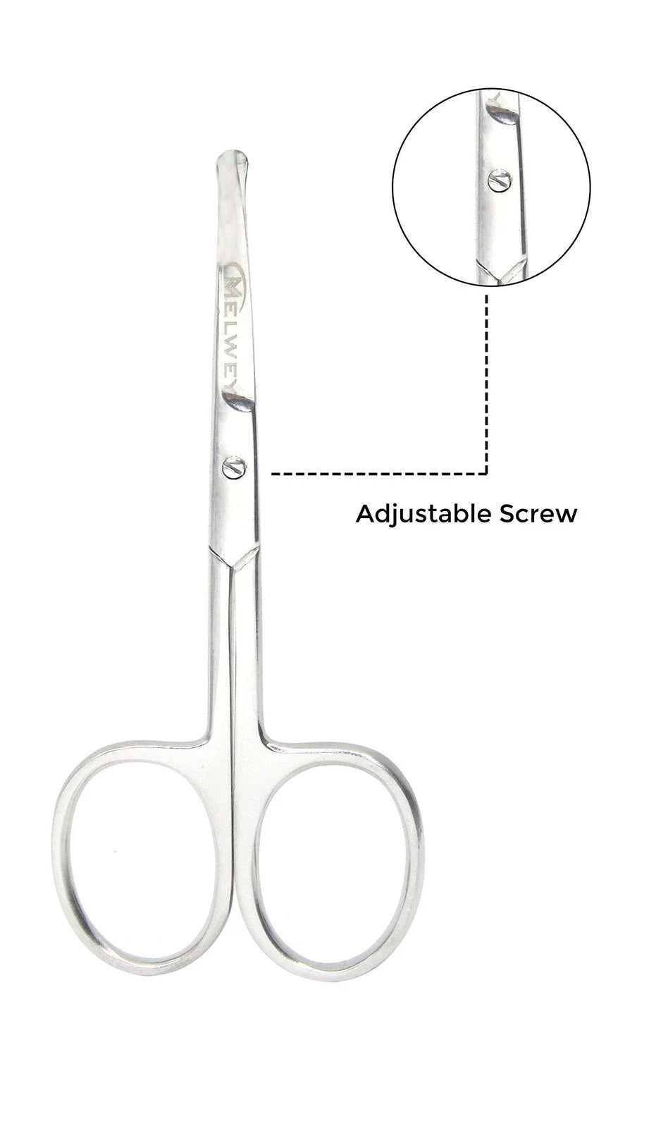 Rounded Stainless Steel Small Facial Hair Scissors, 3.7 Inches - Silver