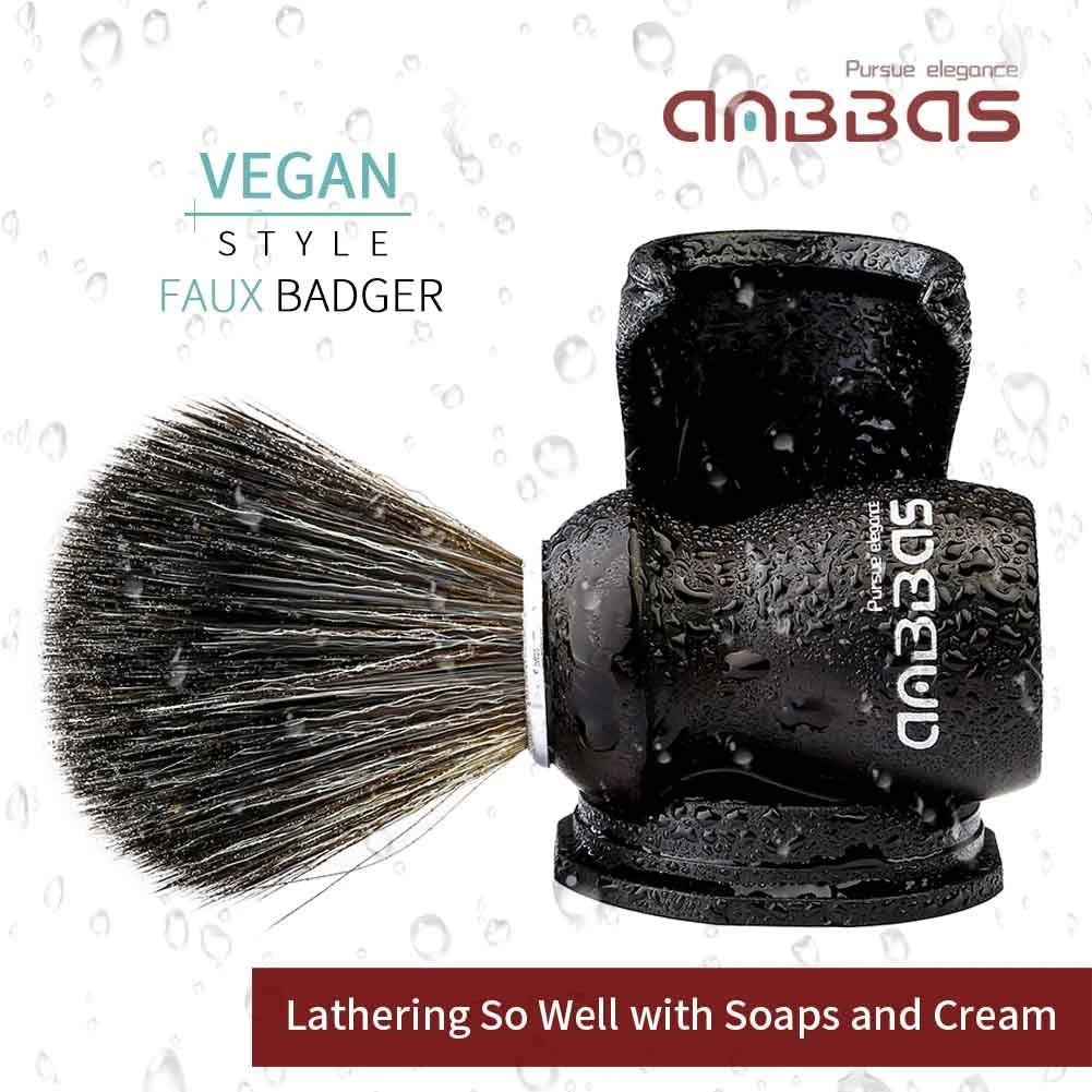 Synthetic Badger Shaving Brush Kit with Travel Tube and Stand for Men Ebony