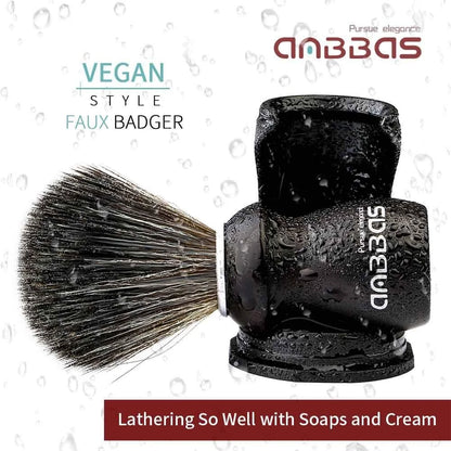 Synthetic Badger Shaving Brush Kit with Travel Tube and Stand for Men Ebony