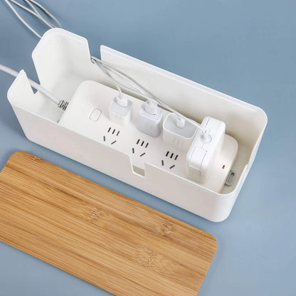Changsuo Small Cable Management Box with Bamboo Lid for small, White