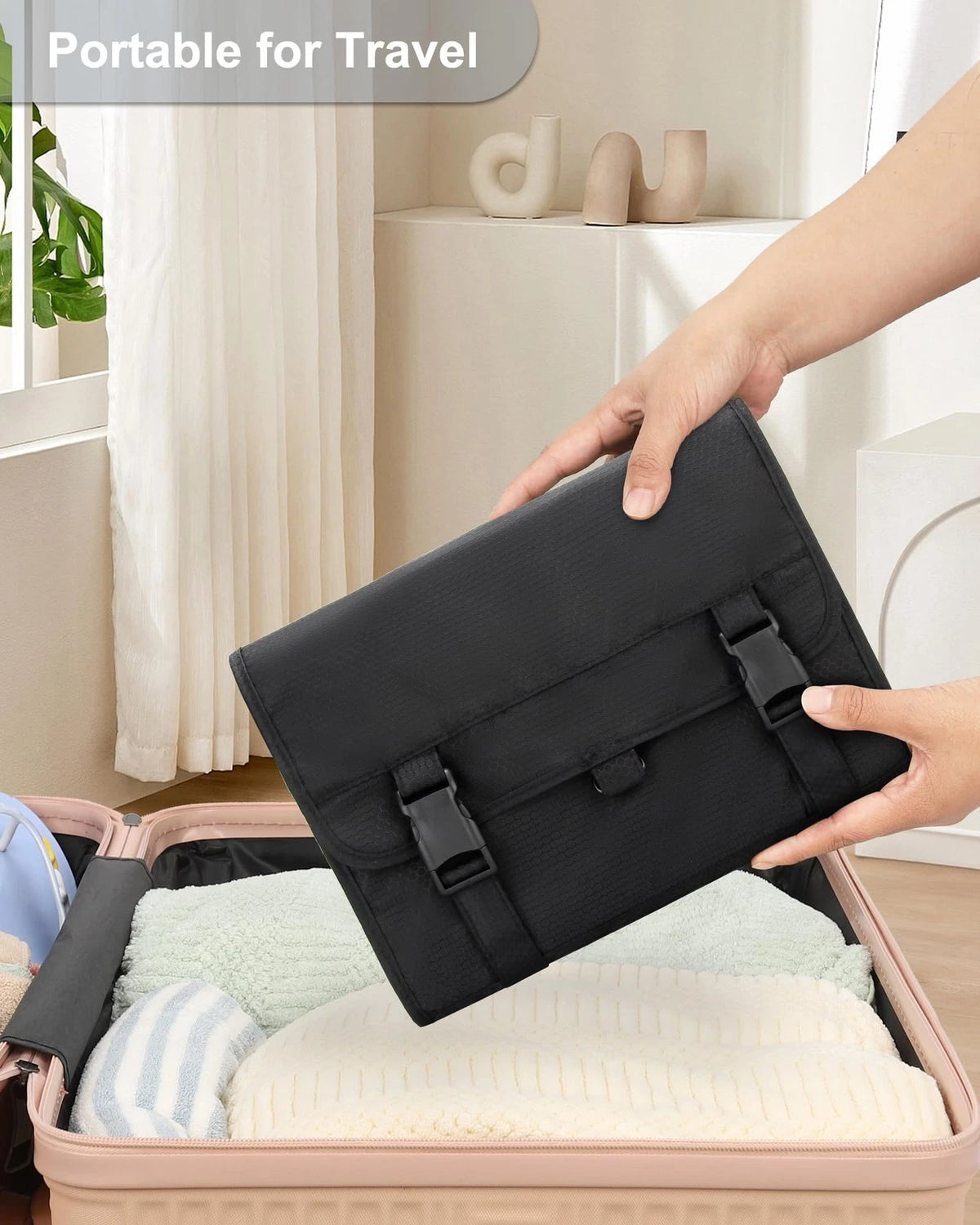 Relavel Travel Hanging Toiletry Bag for Men Women Kit Large, 01 Black