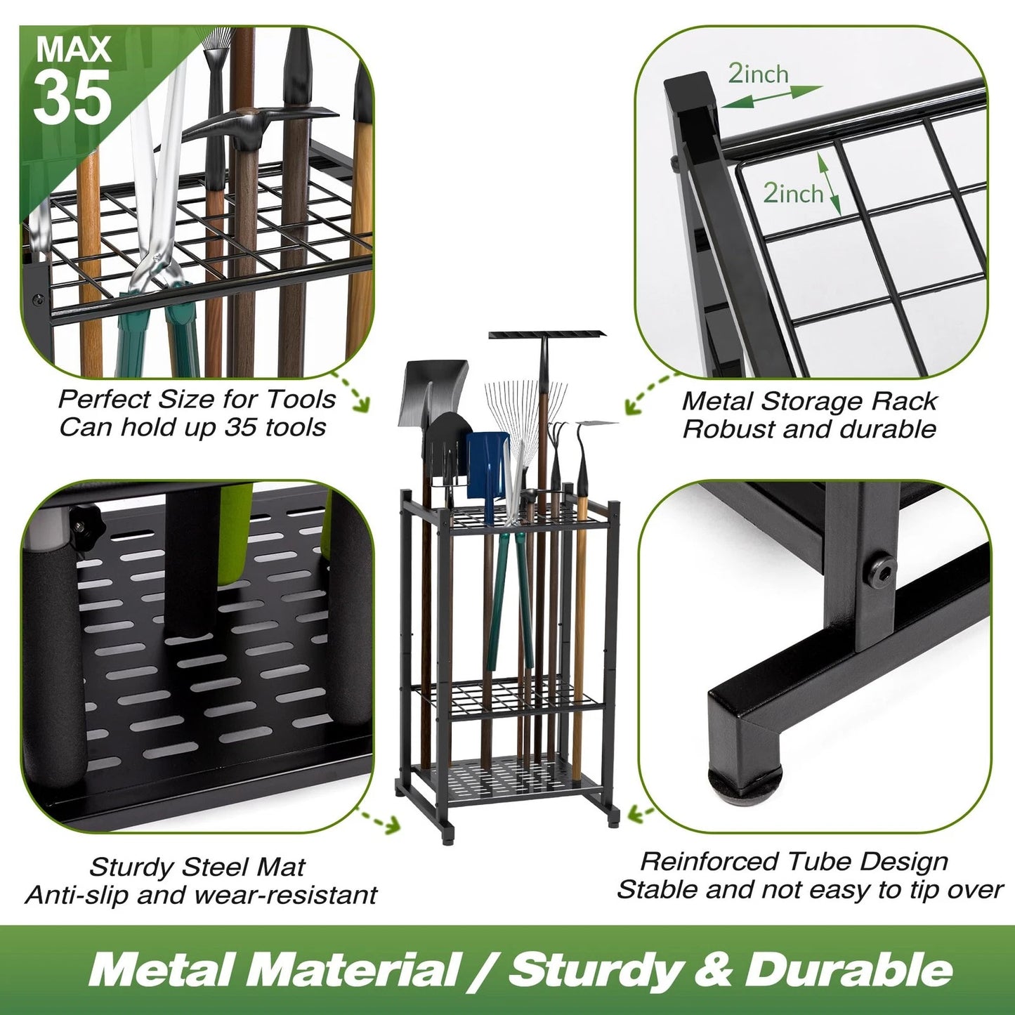 Garden Tool Organizer, Yard Tower Rack for Garage Rack, Black