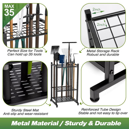 Garden Tool Organizer, Yard Tower Rack for Garage Rack, Black