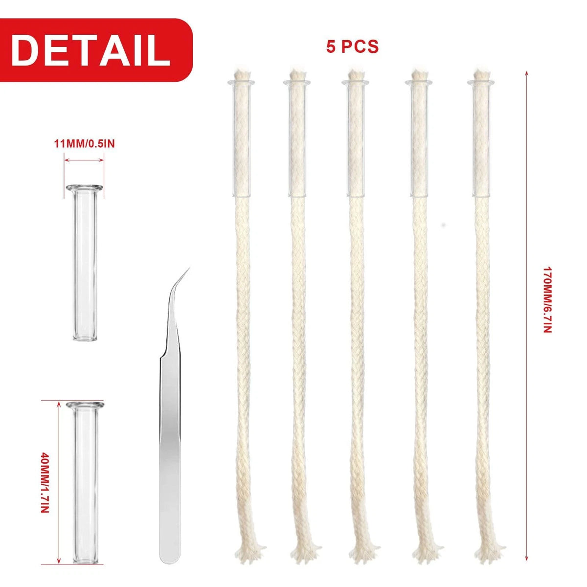 5PCS Oil Lamp Wicks with Glass Tube Holder - Wick White 1