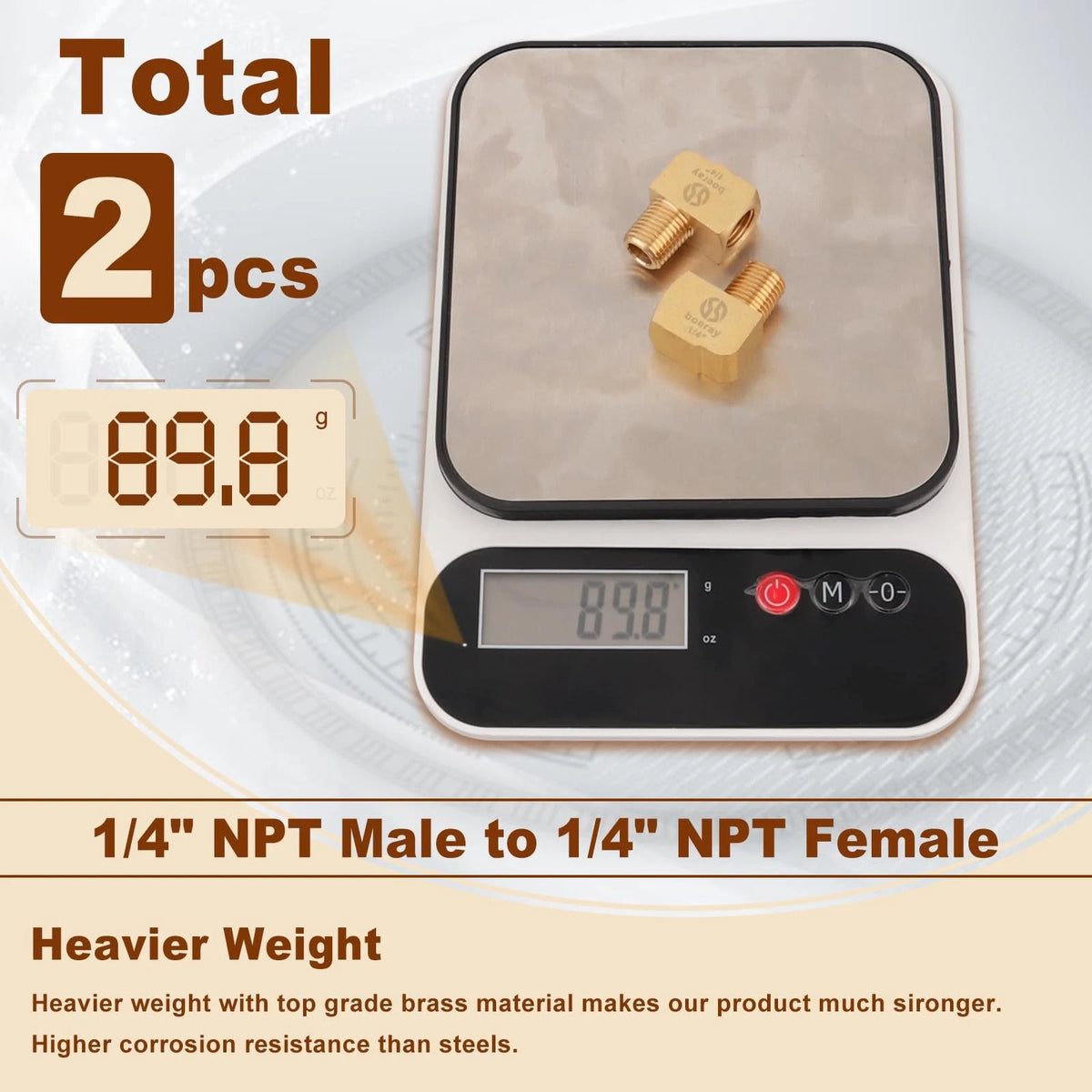 Boeray 2pcs 1/4” Brass Fittings 90 Degree Barstock 1/4 NPT 2 Pack, Gold