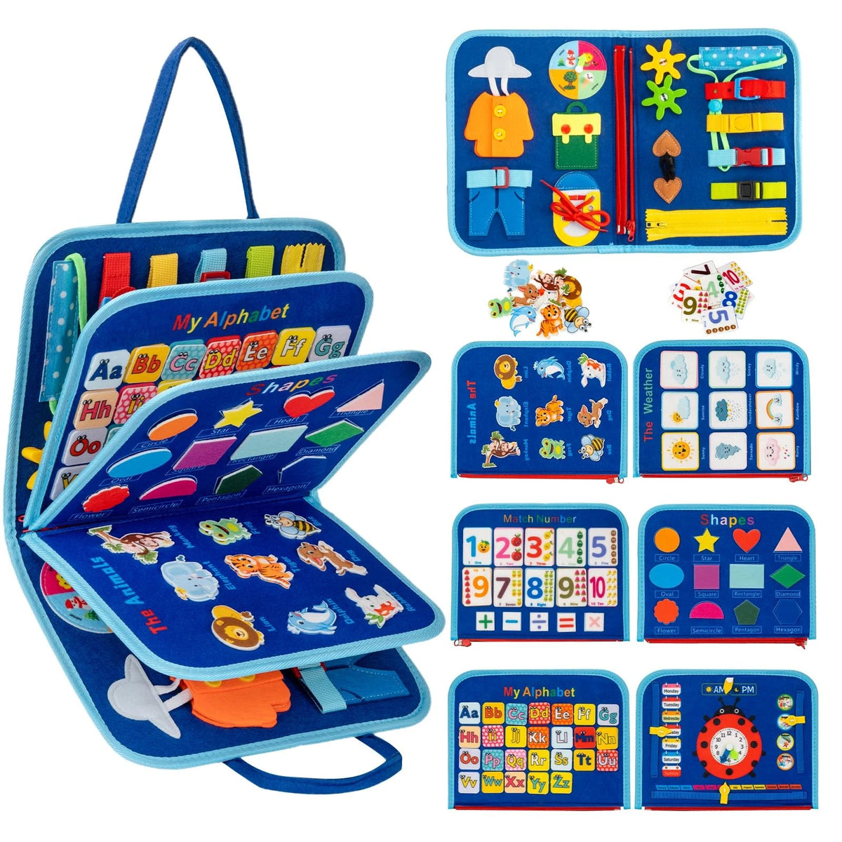 Toddler Busy Board Montessori Toys for 3 4 5 6Year 11.02 x 8.46 inches, Blue
