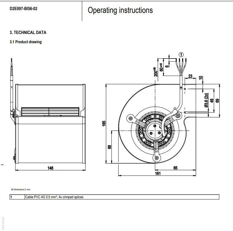 Ebmpapst D2E097-BI56-02 Centrifugal Blower Fan 230VAC 87/100W 0.39A Cooling Fan