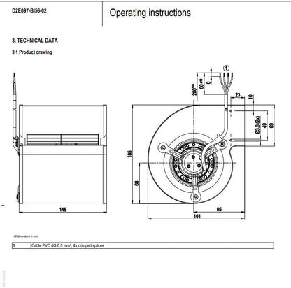 Ebmpapst D2E097-BI56-02 Centrifugal Blower Fan 230VAC 87/100W 0.39A Cooling Fan