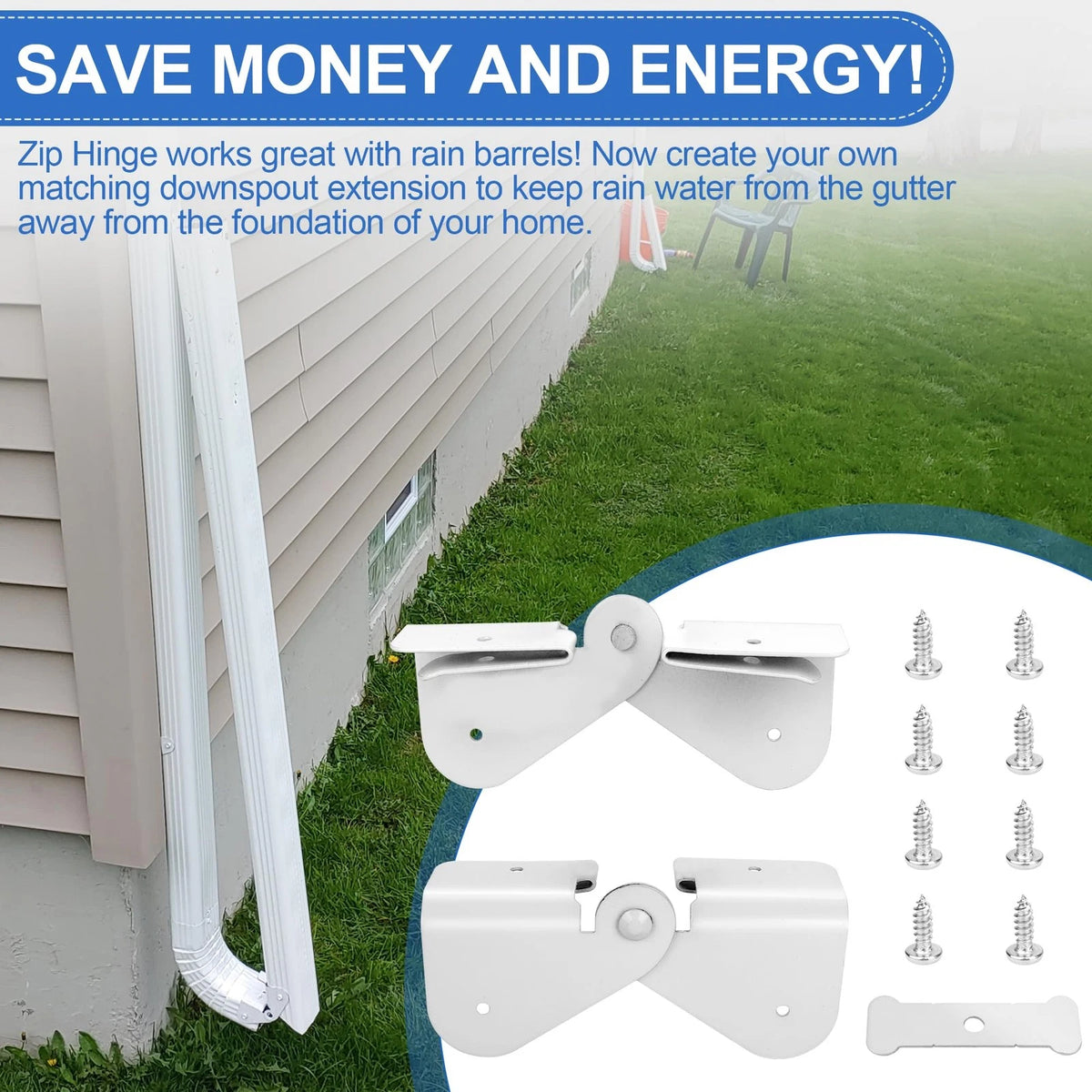Gutter Downspout Hinge, 6Pcs Extension Flip-Up Zip Hinge White