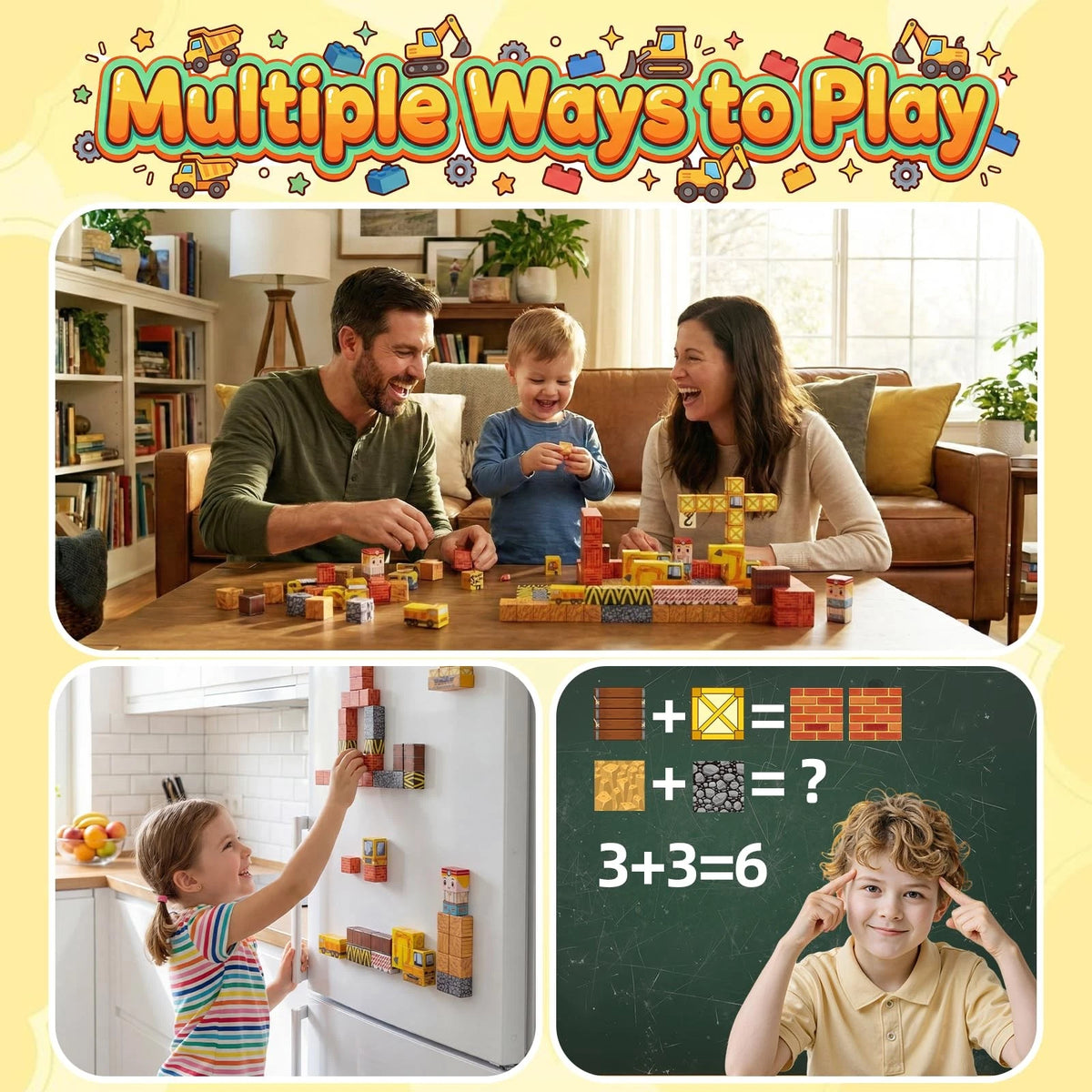 LADFAR Magnetic Building Blocks for Kids, Tiles 0.8 inches, Yellow