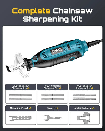 SEESII Electric Chainsaw Sharpener Kit, 35000RPM, 6 Upgraded Diamond Bits Blue