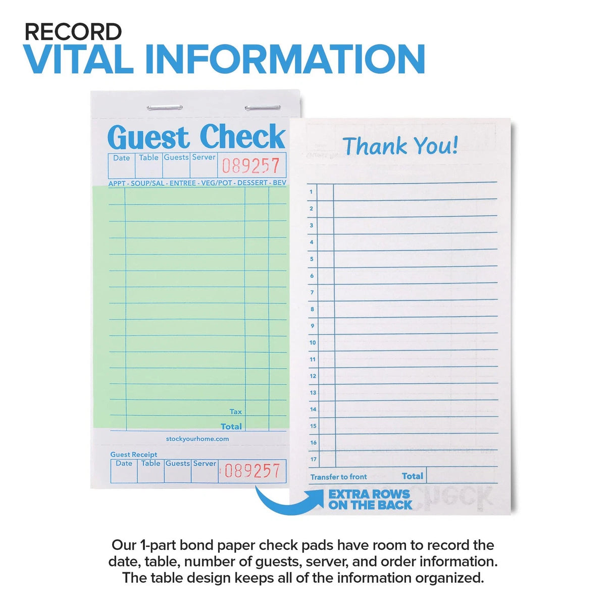 Stock Your Home Green Guest Check Books for Servers (10 Pack) 10 Pack,