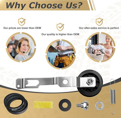 959P3 Washer Idler Pulley& Lever& 38174 Belt Kit Compatible with Alliance...