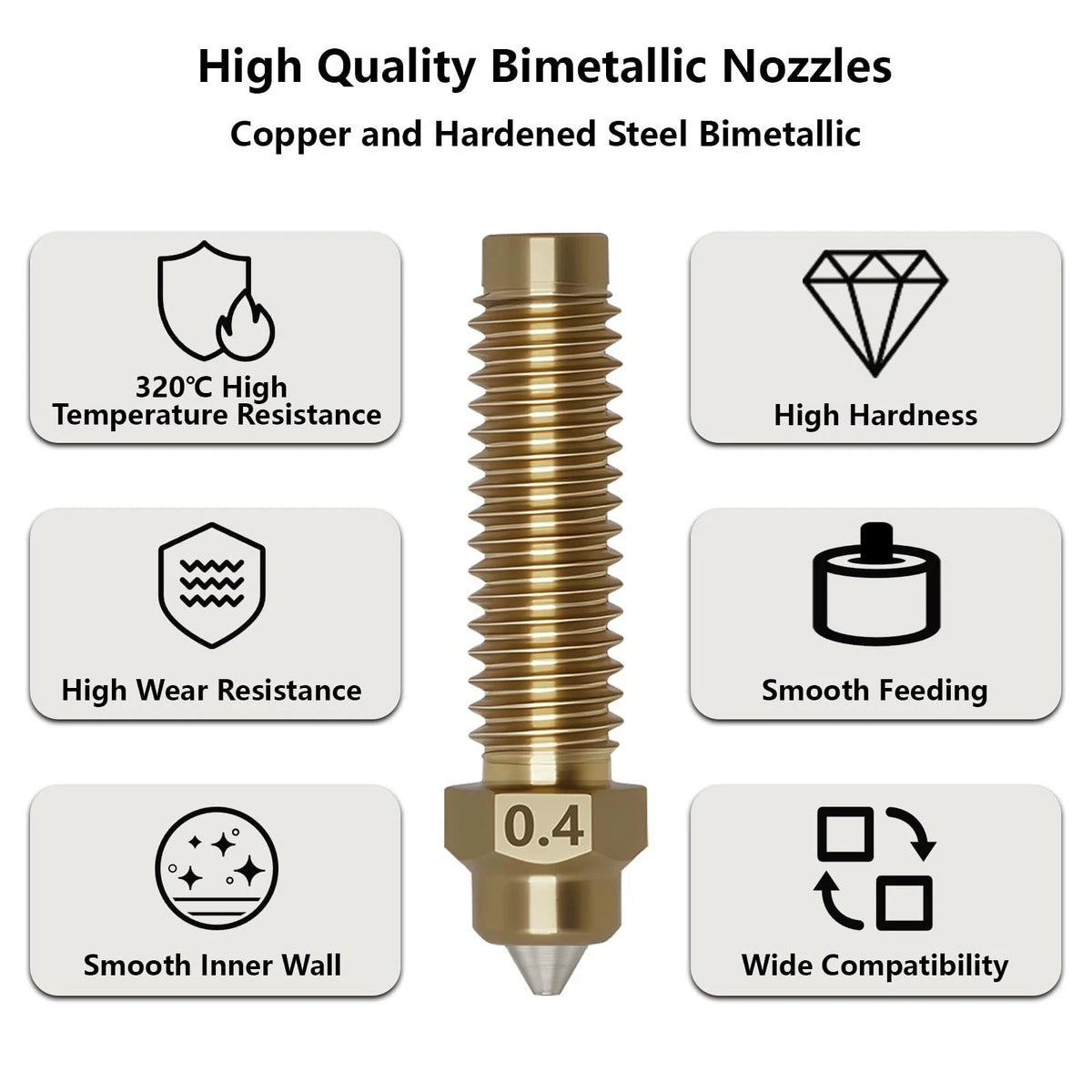 5PCS 0.4mm Nozzles for Centauri Carbon/2, 3D Printer Copper Alloy Hardened...