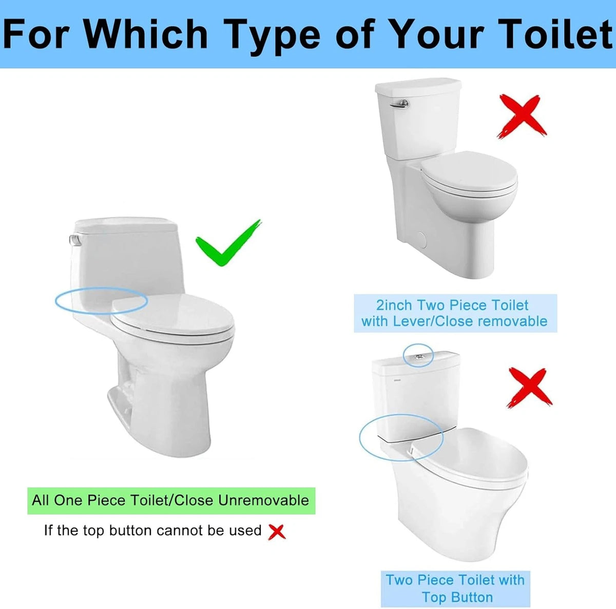 Universal Toilet Flush Valve, 2.5" - 2.95" (65mm - 75mm), 4.29 inches wide