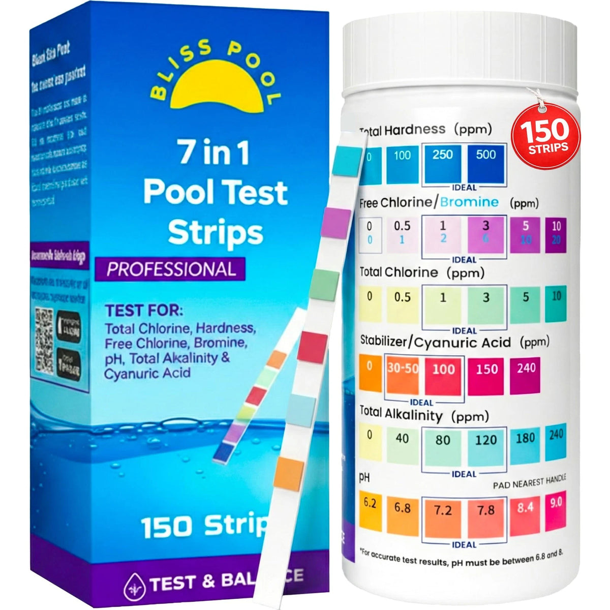 Pool Test Strips 7 in 1 (150 Strips) with App, Easy & Accurate Swimming Pool...
