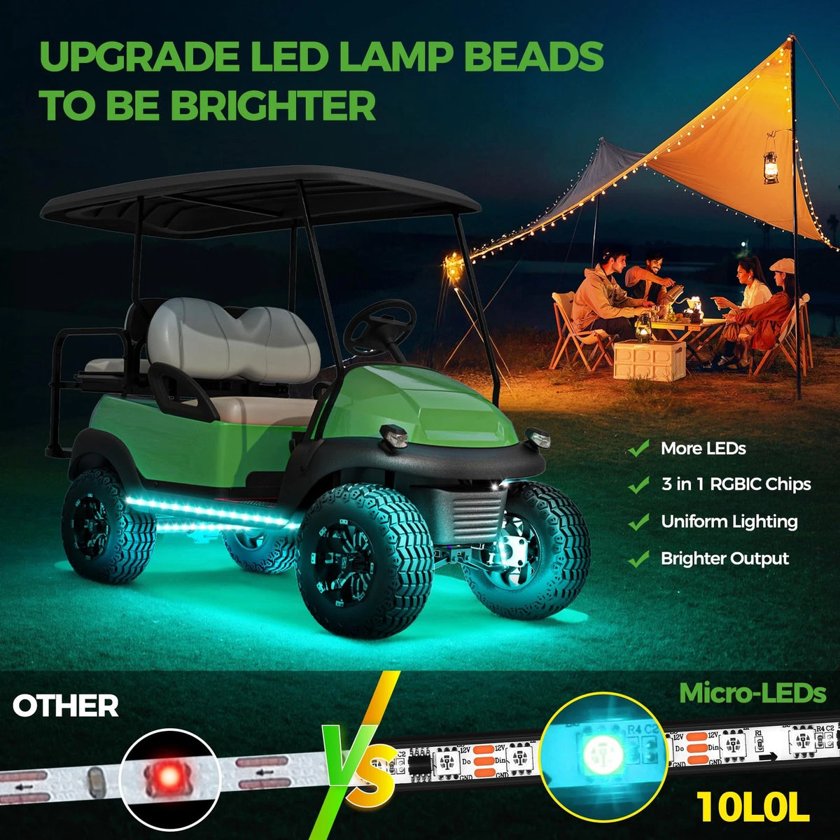 10L0L 4PCS Golf Cart Underglow LED Light Kit, Underbody Lights Kit