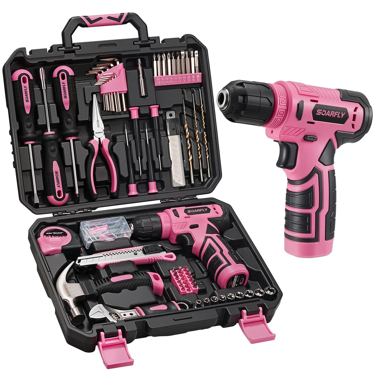 Tool Set, Kit for Home, 8V Cordless Drill 157PCS with Pink