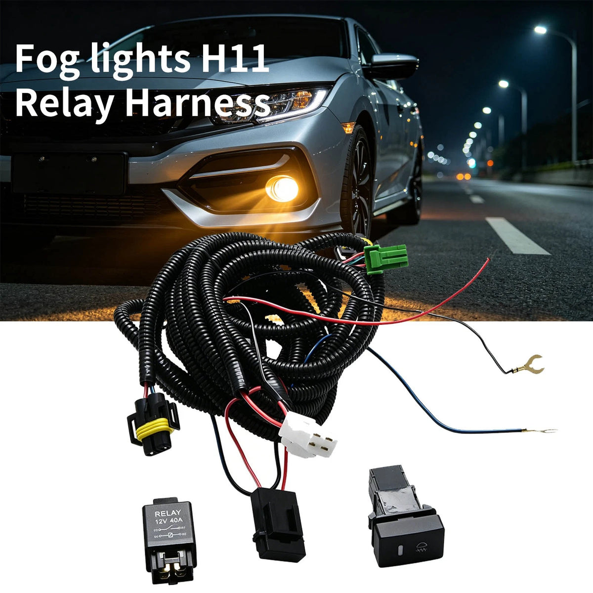H11 Fog Light Wiring Harness Kit for Acura TL TSX RDX 12V 40A Relay LED Switch