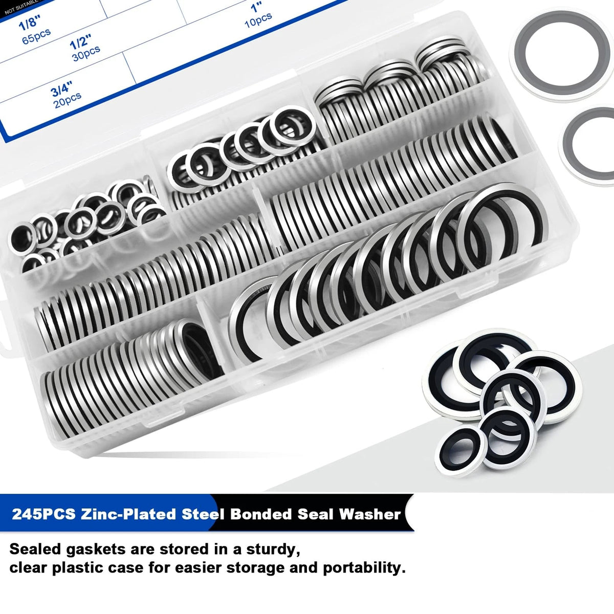 Daptemn 245 PCS SAE Bonded Sealing 1/8" - 1", 245PCS Black Seal Washers