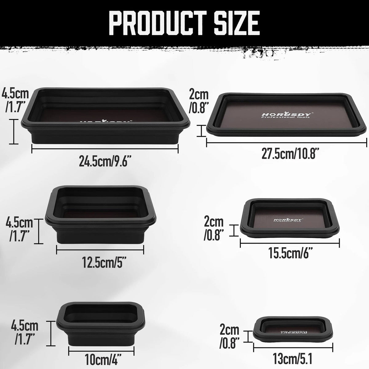 HORUSDY 3-Piece Magnetic Parts Tray Set, Black